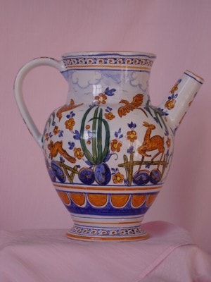 Ceramiche d-Arte di Albisola - Boccale officinale, usato per contenere liquidi . stile Calligrafico policromo.